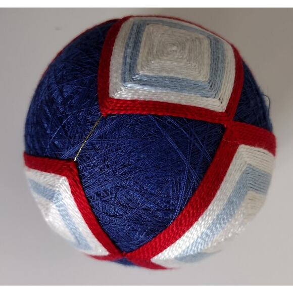 Japanese Temari Ball, Handmade, Navy Multi, 3.5" diameter - Picture 3 of 3